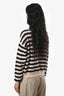Brunello Cucinelli Cream/Navy Blue Cotton Knit Long Sleeve Crewneck Sweater Size Medium