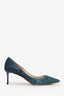 Jimmy Choo Blue Coarse Glitter Romy Pointed Toe Pumps Size 40