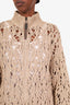 Brunello Cucinelli Brown Cotton Open Knit Monili Zip Up Sweater Size Medium