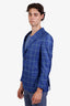 Pal Zileri BlueGreen Striped Silk Single Breasted Suit Jacket Size 48 Mens