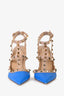 Valentino Blue and Tan Leather Rockstud Cage Heels Size 37