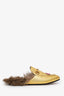 Gucci Gold Leather Horsebit Princeton Heart Slip-On Loafers with Fur Size 38