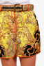 Versace Yellow/Black Silk Barocco Belted Mini Skirt Size 38