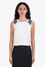 Monique Lhulllier White/Silver Silk Embellished Sleeveless Top Vest Est Size S