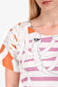 Hermès White/Purple/Orange Patterned Cotton Scoop Neck Short Sleeve Top Size 40