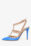 Valentino Blue and Tan Leather Rockstud Cage Heels Size 37