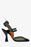 Fendi Black/Teal Mesh Sport 'Colibri' Slingback Heels Size 38