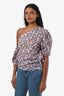 Isabel Marant Etoile Cotton Purple/Multicolour One Shoulder Detachable Sleeve Blouse Size 40