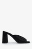 Prada Black Satin Enamel Triangle Logo Open Toe Heels Size 39