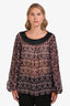Thomas Wylde Black/Pink Printed Sheer Silk Off-the-Shoulder Top Size Medium
