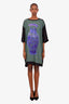 Denis Gagnon Black/Green Cotton & Silk Short Sleeve Midi Dress Estimated Size L