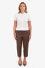 Blumarine Brown Cotton Floral Bead Embellished Cuff Capri Pants Size 46 IT
