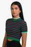 Miu Miu 2019 Green/Multicolour Cotton Crochet Knit Short Sleeve Cropped Top Size 36