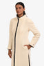 Pre-loved Chanel™ 2000 Cream/Black Wool Blanket Stitched Zip Coat Size 38