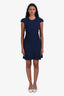 Alexander McQueen Navy Blue Wool Vegan Silk Short Sleeve Tailored Mini Dress Size XS