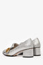 Gucci Metallic Silver Leather GG Block Heels Size 38