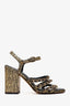 Pre-Loved Chanel™ Gold/Black Leather Chain Detail Ankle Strap Sandals Size 36