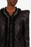 Balmain Black Quilted Leather Silver Chain Trim Jacket Size 42