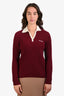 Miu Miu 2024 Burgundy Cashmere Ribbed Logo Collared Sweater Size 36