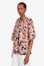 Giambattista Valli Pink/Black Silk Floral Print Short Sleeve Flowy Blouse Size 40