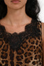 Dolce & Gabbana Leopard Print Silk Black Lace Sleeveless Blouse Size 40
