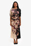 Antonio Marras Black/Multicolour Satin Floral Ruched Midi Short Sleeve Dress Size S