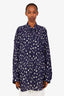 Balenciaga Blue/White Painted Pleated Button Up Blouse Size S