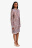 Isabel Marant Purple Multicolour Paisley Print Long Sleeve Collared Sheer Midi Dress Size 38