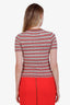 Prada Red/Multicolour Knit Stripe Beaded Neck T-Shirt Size M