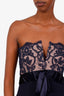 Wayne Clark Navy Lace Embroidered Strapless Midi Dress Size 8