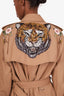 Gucci Beige Sequined Tiger Detail Gabardine Double Breasted Trench Coat Size 42