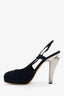 Pre-loved Chanel™ Black Suede Interlocking CC Logo Suede Slingback Pumps Size 37