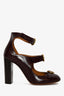Chloe Burgundy Leather Triple Buckle Mary Jane Pumps Size 36.5