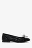 Pre-Loved Chanel™ Black Lace & Patent Leather CC Bow Cap Toe Ballet Flats Size 36