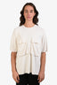 Celine White Double Flap Pocket Short Sleeve Top Size M