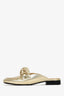 Pre-loved Chanel™ Metallic Gold Leather Padded Chainlock CC Loafers Size 37.5