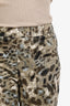 Max Mara Blue/Green Cotton Snake Print Slim Fit Trousers Size 8