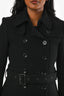 Burberry Brit Black Wool Double Breasted Midi Belted Trench Size 2 US