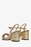 Gucci Gold Metallic T-Strap GG Marmont Sandals Size 34
