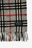 Burberry Vintage Light Grey Wool House Check Fringe Scarf