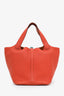 Hermès 2021 Orange Clemence Leather PHW 'Picotin Lock 18' Top Handle Bag with Twilly