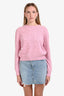 Miu Miu 2019 Pink Virgin Wool Cashmere Heart Pointelle Sweater Size 44