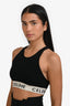 Celine Black Rib Knit Logo Tape Detail Crop Tank Top Size S