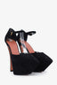 Amina Muaddi Black Suede Platform Pointed Toe Heels Size 37.5