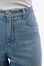 Pre-loved Chanel™ Light Blue Camellia Cut Out Wide Leg Jeans Size 34