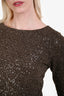 Alice + Olivia Brown Sequin Long Sleeve Mini Dress Size Small