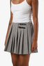 Miu Miu 2024 Brown Gingham Check Buckle Detail Pleated Mini Skirt Size 38
