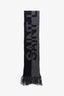 Saint Laurent Black/Grey Wool Mohair Logo-Jacquard Fringed Scarf