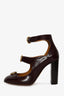 Chloe Burgundy Leather Triple Buckle Mary Jane Pumps Size 36.5