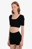 Jacquemus Black Ribbed Short Sleeve Cropped Top + Mini Shorts Set Size 36